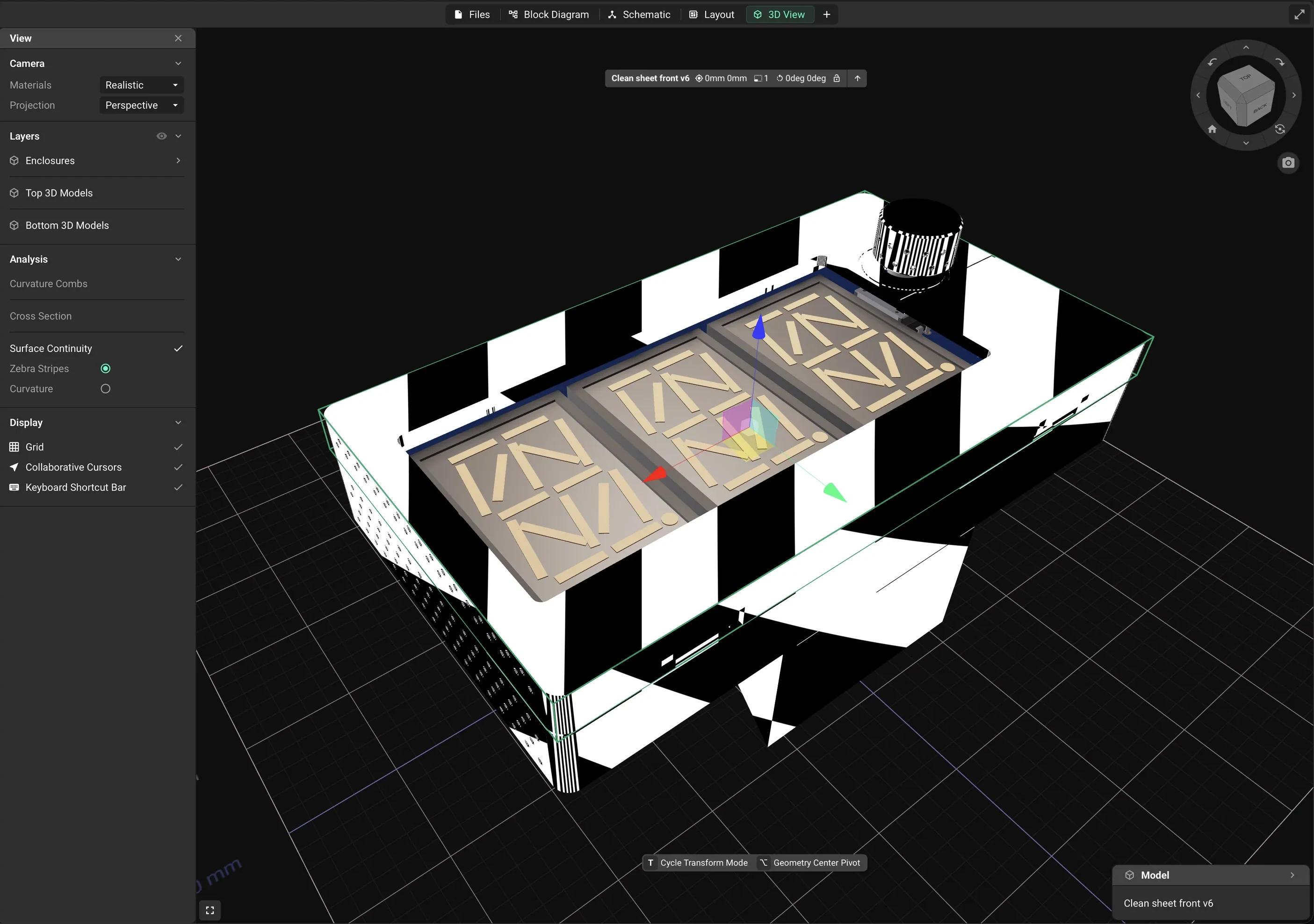 Zebra stripes on an enclosure in the Flux 3D View