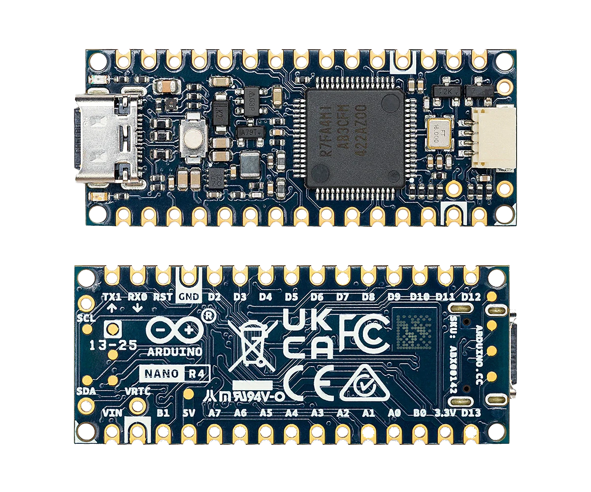 Front view and back view of the new Arduino Nano R4