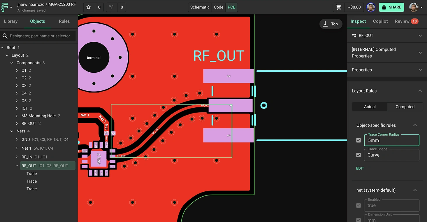 Add trace corner radius minimum to control curve trace elbow