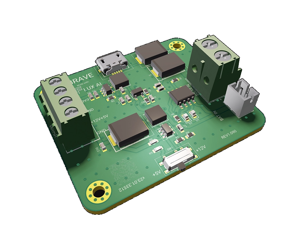 3D PCB view of Brave Power Management Board