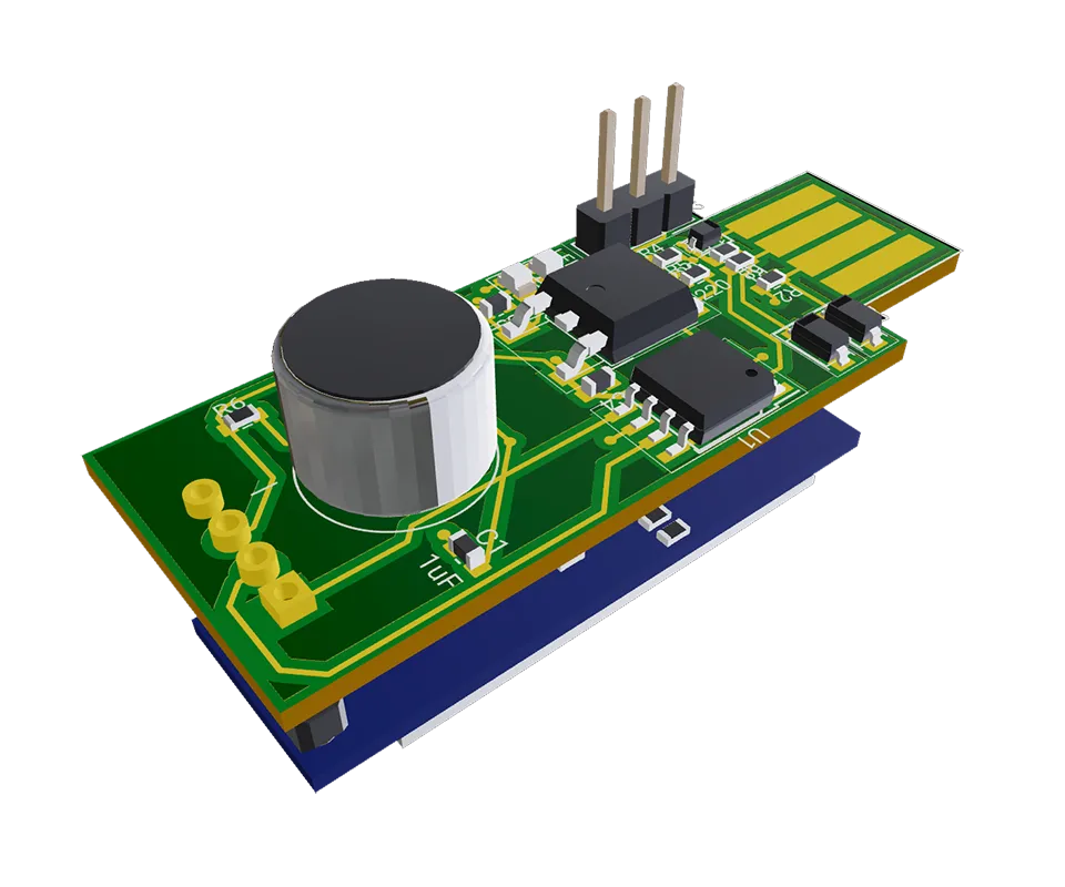 3D PCB view of Digispark Microphone Sinewave Display