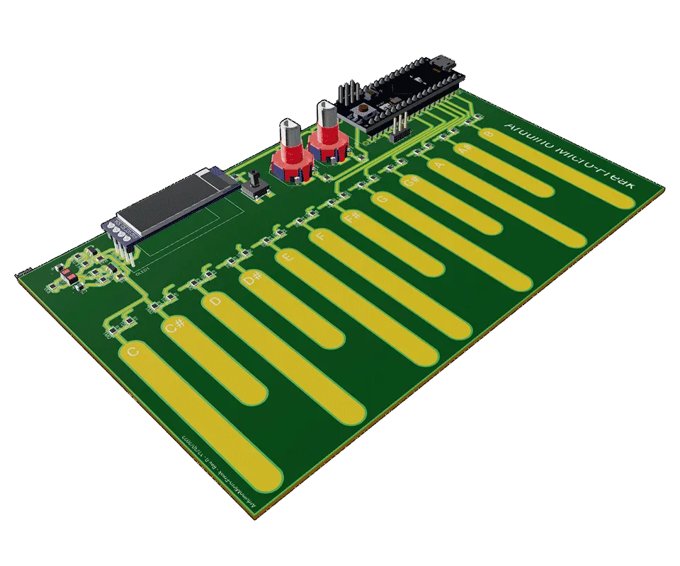 3D PCB view of ArduinoMicro MidiFreak