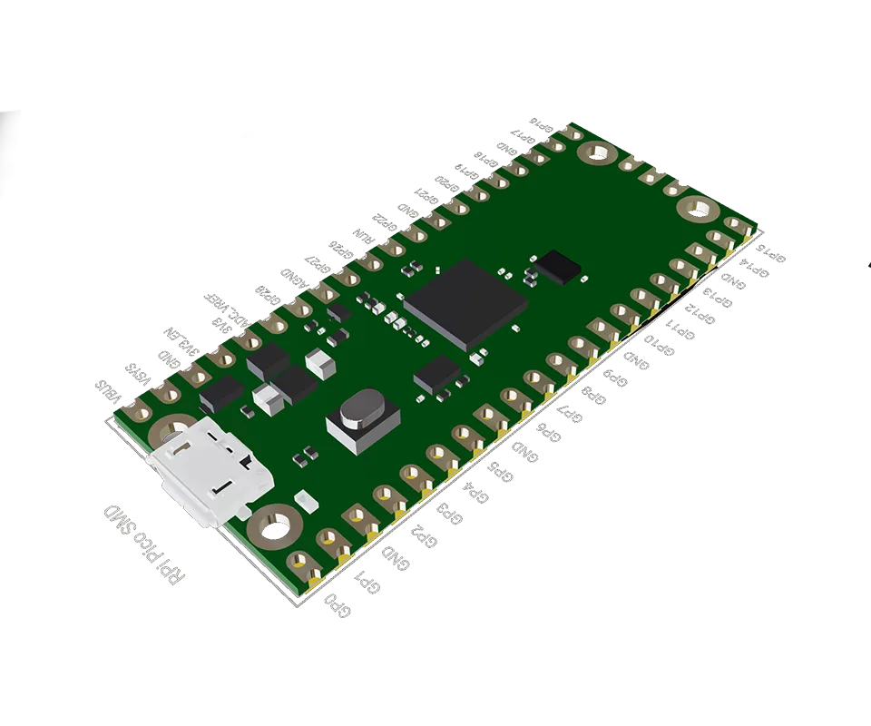 3D PCB view of RPi Pico 2 Shield Template