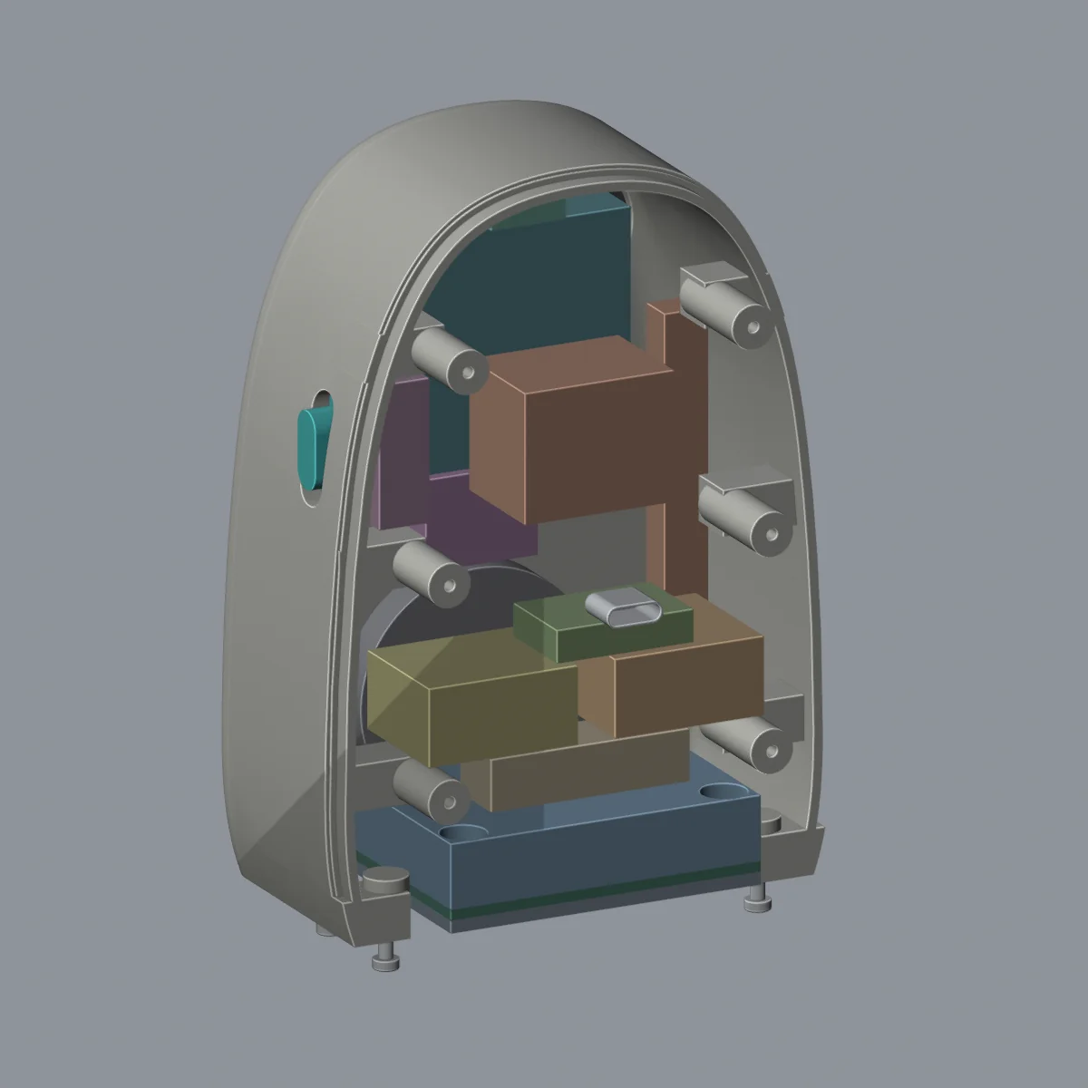 Cutaway of the Mini Muse internal electronics packaging