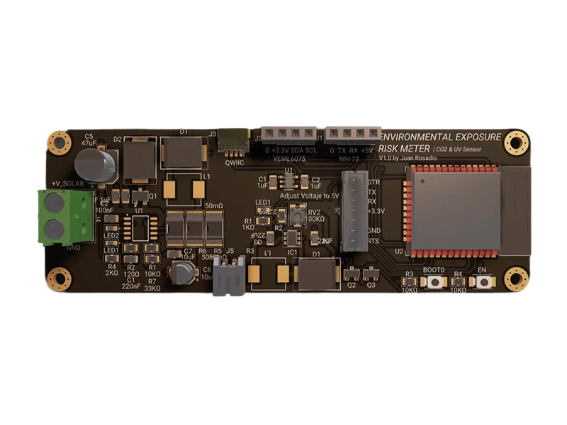 A pcb board of a smart home environmental sensor made with Flux.